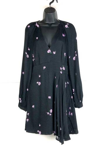 Equipment  Alexandria Black Purple Floral Dress Long Sleeve V Neck Knee Length 8