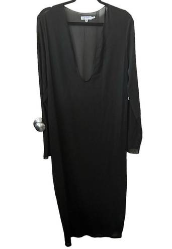 Good American  Black Sheer Long Sleeve Plunging Neckline Maxi Coverup Size 3XL.