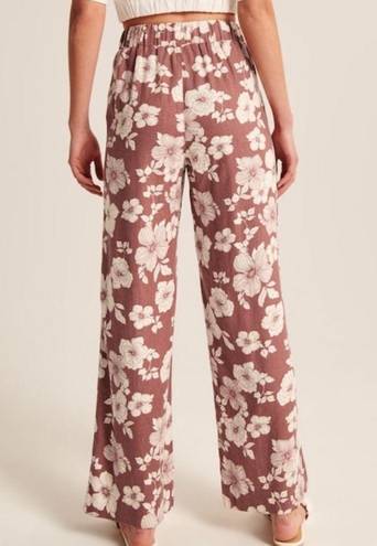 Abercrombie & Fitch Abercrombie Red Floral Linen Wide Leg Pants