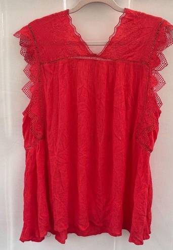 Edge Adiva Women's Red Sleeveless Embroidered Scalloped  Tunic Top Size XL