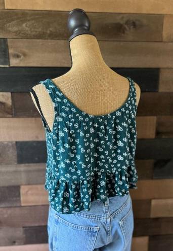 LA Hearts PacSun  Green & White Floral Cropped Tank Top