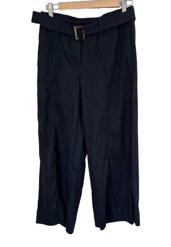 J.Jill  Navy Wide Leg Cropped Linen Blend Belted Pants Size Small