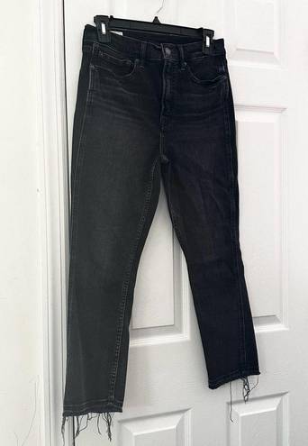 Gap  Denim Washed Black Vintage High Rise Slim Jeans Open Raw Ankle Hem 28 Short