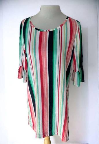 Crown & Ivy  multicolor striped quarter peplum sleeve scoop neck dress Medium