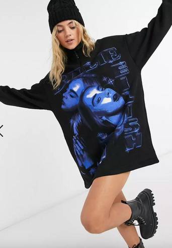 Billie Eilish Bershka x Billie‎ Eilish zip front graphic sweat dress in blue Womens Size Small