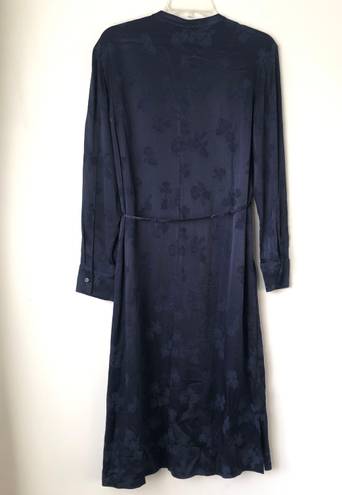 Vince Marine Blue Tulip Jacquard Long Sleeve Midi Dress XS