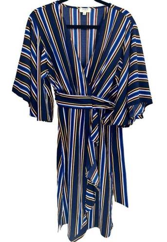 Umgee  Striped Faux Wrap Midi Dress L