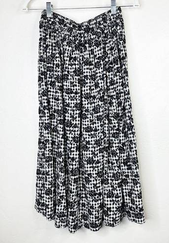 Coldwater Creek  90's Black Velvet Rose Print Gingham High Waist Midi Skirt