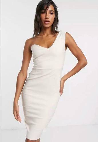 ASOS Vesper One Shoulder Solid  Ivory Midi Cocktail Dress