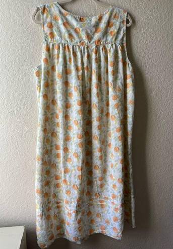 Vintage night gown citrus orange lemon lace grandma cottage core prairie gingham Size L