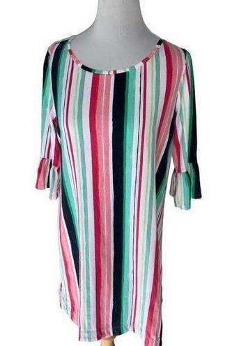 Crown & Ivy  multicolor striped quarter peplum sleeve scoop neck dress Medium