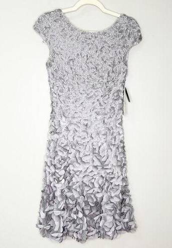 Petal Theia Womens Sheath Dress Beaded  Appliqué High Neck Lined Silver Size 6