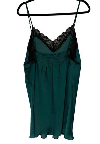 Natori Josie  Lingerie Satin Green Lace Trim Chemise Slip Size XL