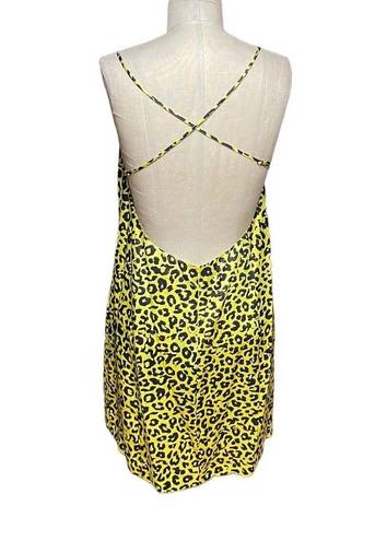 Michelle Mason  Strappy Mini Dress Neon Yellow Leopard Print Size 10