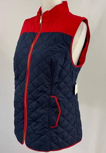 Charter Club New  Colorblocked Quilted Vest Full Zip Navy Blue Red