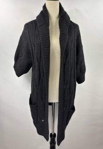 Vince  Alpaca Wool Duster Vest Cardigan Black Large Short Sleeve Hood