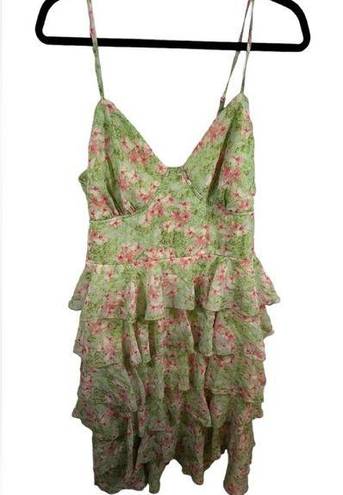 Boohoo  Floral Chiffon Tiered Midi Dress Size 16