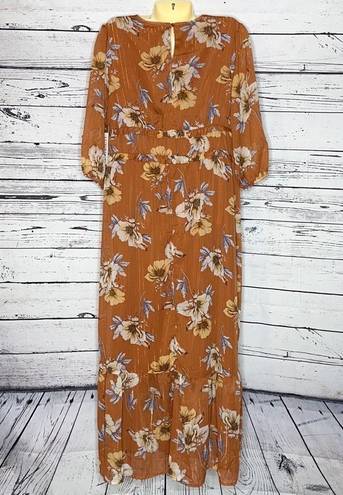 Luxology  NWT Size L Rust with Floral Print Ruffle Maxi Peasant Dress