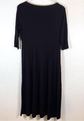 Eileen Fisher  Black Brown Hi Lo Draped Cowl Neck Empire Waist Dress Relaxed Fit