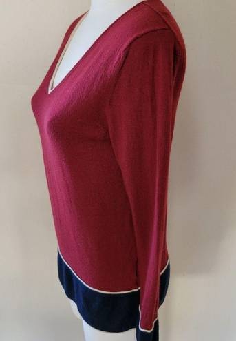 Brooks Brothers 346  burgundy colorblock merino wool medium sweater