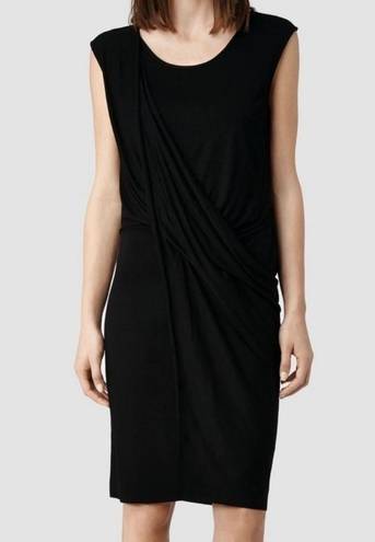 All Saints Black Knit Bodycon Sleeveless Drape Front Knee Length Amelia Dress 6