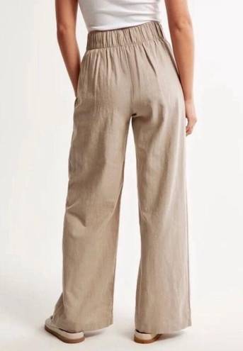 Abercrombie & Fitch Large Linen Ultra Wide Leg Pants Beige Tan Sand Elastic