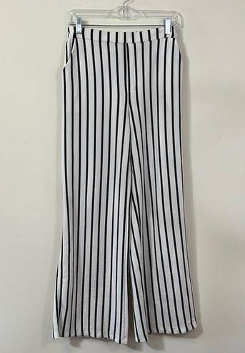 HYFVE  White Black Striped High Rise Wide Leg Elastic Waistband Pants M