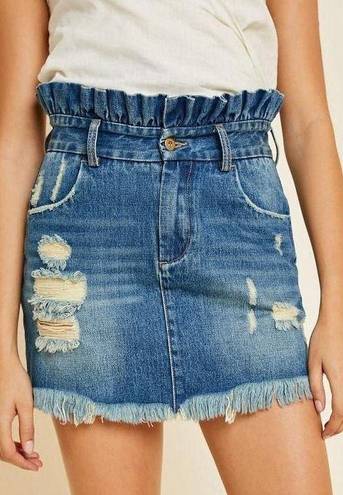 Nana Macs  Ruffle Waist Distressed Denim Skirt