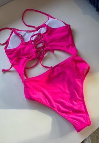 One Piece Neon Pink  Cut Out Swimsuit