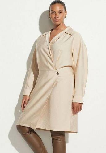 Vince NEW  Plus Size Extended Shaped Collar Long Sleeve Wrap Dress Beige Size 22