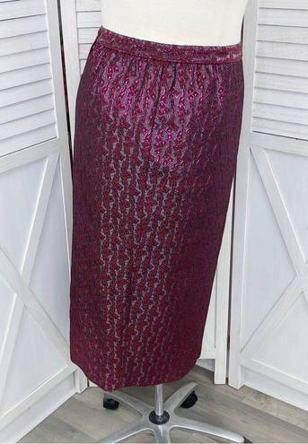 Elite Champagne Metallic Brocade Jacquard Pencil Midi Skirt Gray Pink 18