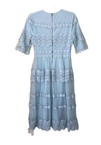 Just Me  Womes Size S Dress Midi Lace Short Sleeves Blue Cottage Modest Party