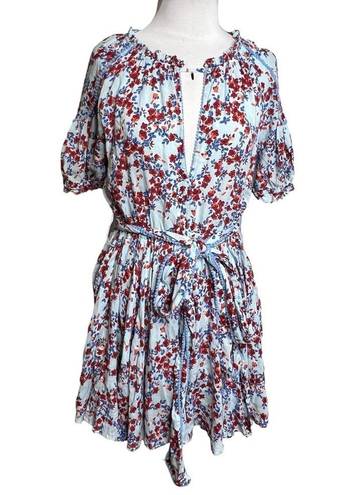 Poupette St. Barth  Ivy Mini Dress Blue Red Floral blue Kookoo Bird