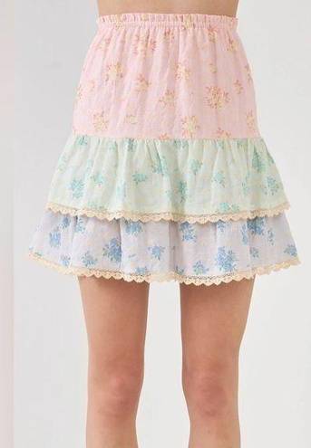 Free The Roses  Color Block Eyelet Trim Detail Mini Skirt in multicolor size XS