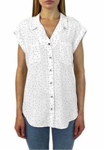 Jachs  New York Women's Short Sleeve V Neck Blouse White and Black size Large