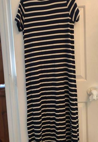 Daisy  Island Navy Striped Short Sleeve Maxi Dress UPF 50 L NWT