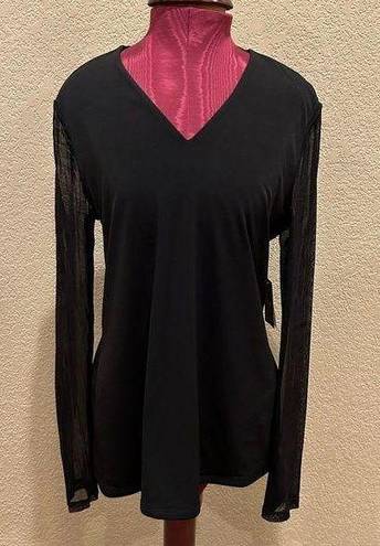 Carmen Marc Valvo NWT Carmen Marco Valvo V Neck Mesh Long Sleeve Blouse Top