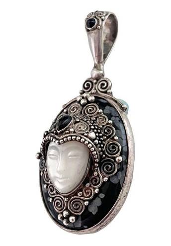 Onyx 925 Silver Sajen Goddess Face Mother of Pearl PENDANT Black Obsidian  Gems