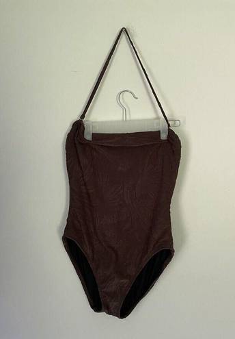 Tommy Bahama  Women’s One Piece Underwire Swimsuit Brown Velour Tropical Palmtree