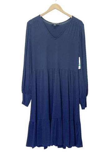 Karen Kane NWT  Long Sleeve Tiered Dress Navy Blue V Neck Women’s Size Large NEW