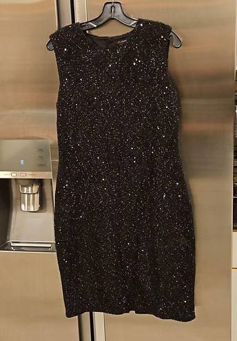 St. John 💕💕 Sequin Tweed Knit Sleeveless Shift Dress Black Gold Metallic 10 NWOT