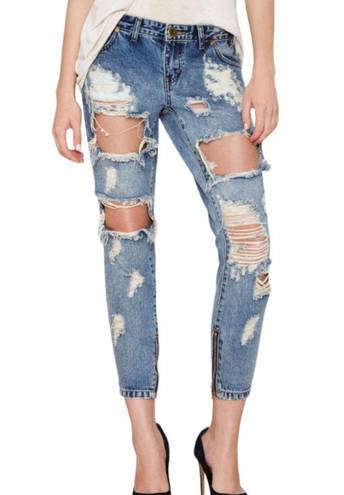 One Teaspoon  Trashed Free Birds Jeans Blue Acid Wash Highly Destroyed SAMPLE