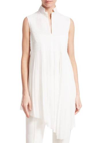 Akris Asymmetric Plisse Pleated Sleeveless White Babydoll Blouse