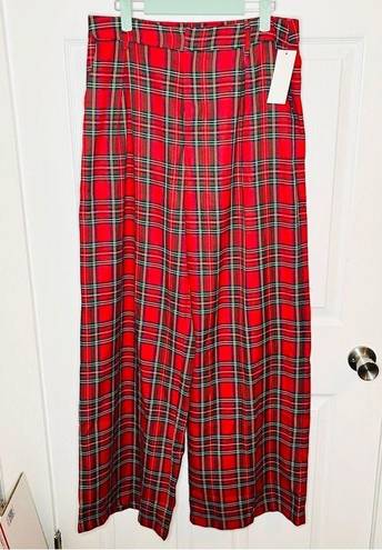 Aura Red Dress Boutique  Coming Together Red Multi Plaid Wide Leg Pants L NWT