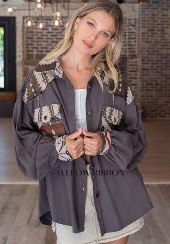 POL NEW  Oversized Aztec Button Down Shirt / Shacket