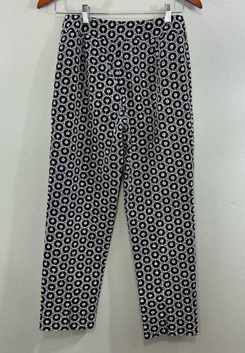 Talbots  Black & White Floral Embroidered Silk Blend Cropped Ankle Pants Sz 2 P