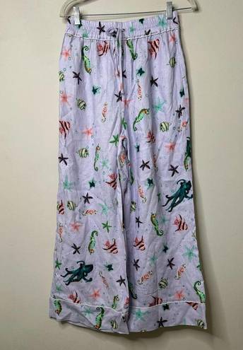 Hill House NEW  Home The Skylar Pant Linen Purple Sea Creatures Wide Leg Medium