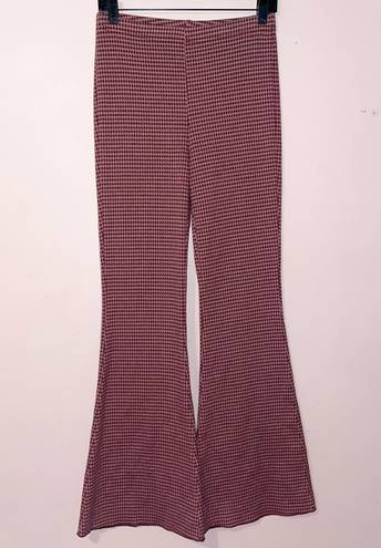 Aerie Red Pink Houndstooth Flare Pants Size S NWT!