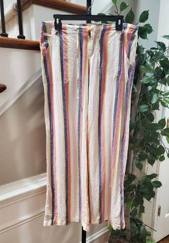 Just living  Multicolor Striped Linen & Cotton Mid Rise Wide Legs Pant Size L