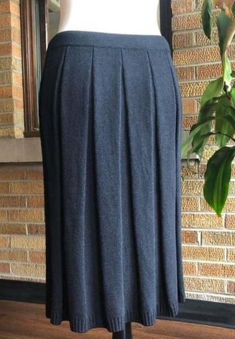 St. John  Black Santana Knit Pleated Wool Midi Skirt Small